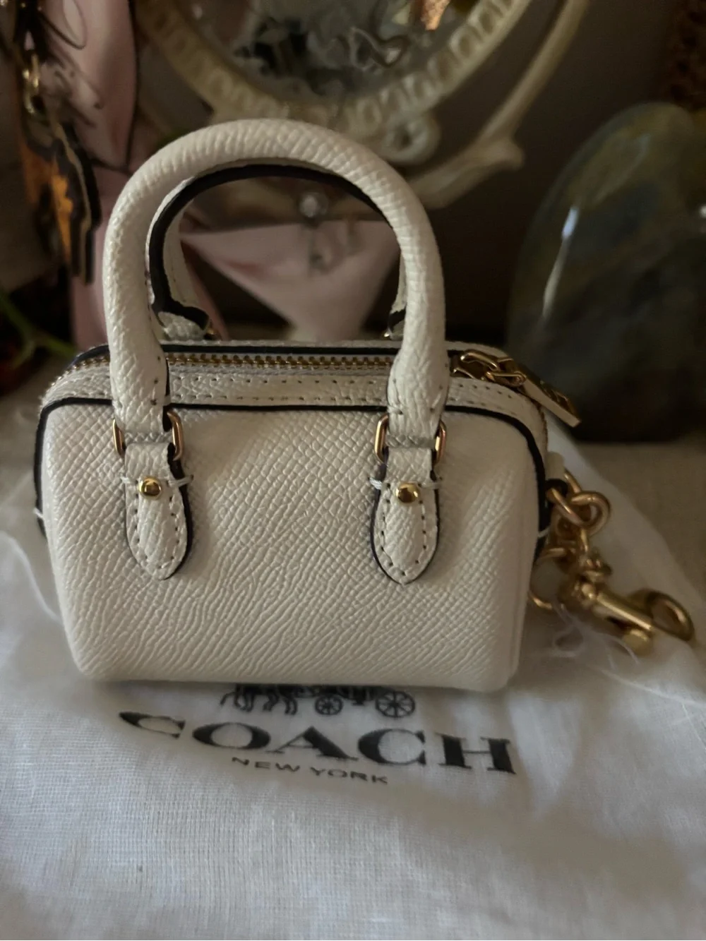 Coach Mini Rowan Bag Charm in Chalk with Gold Hardware
